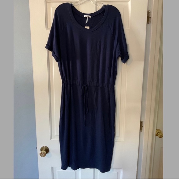 Anthropologie LAmade Dress Blue Short Cuffed Sleeves Drawstring Waist L NWOT - Picture 1 of 8